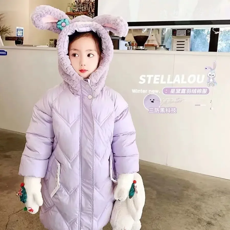 

Disney Girl Stellalou Winter Cute Cartoon Hooded Cotton Coat Thickened, Warm, Comfortable, Fashionable Mid-Length Holiday Gift