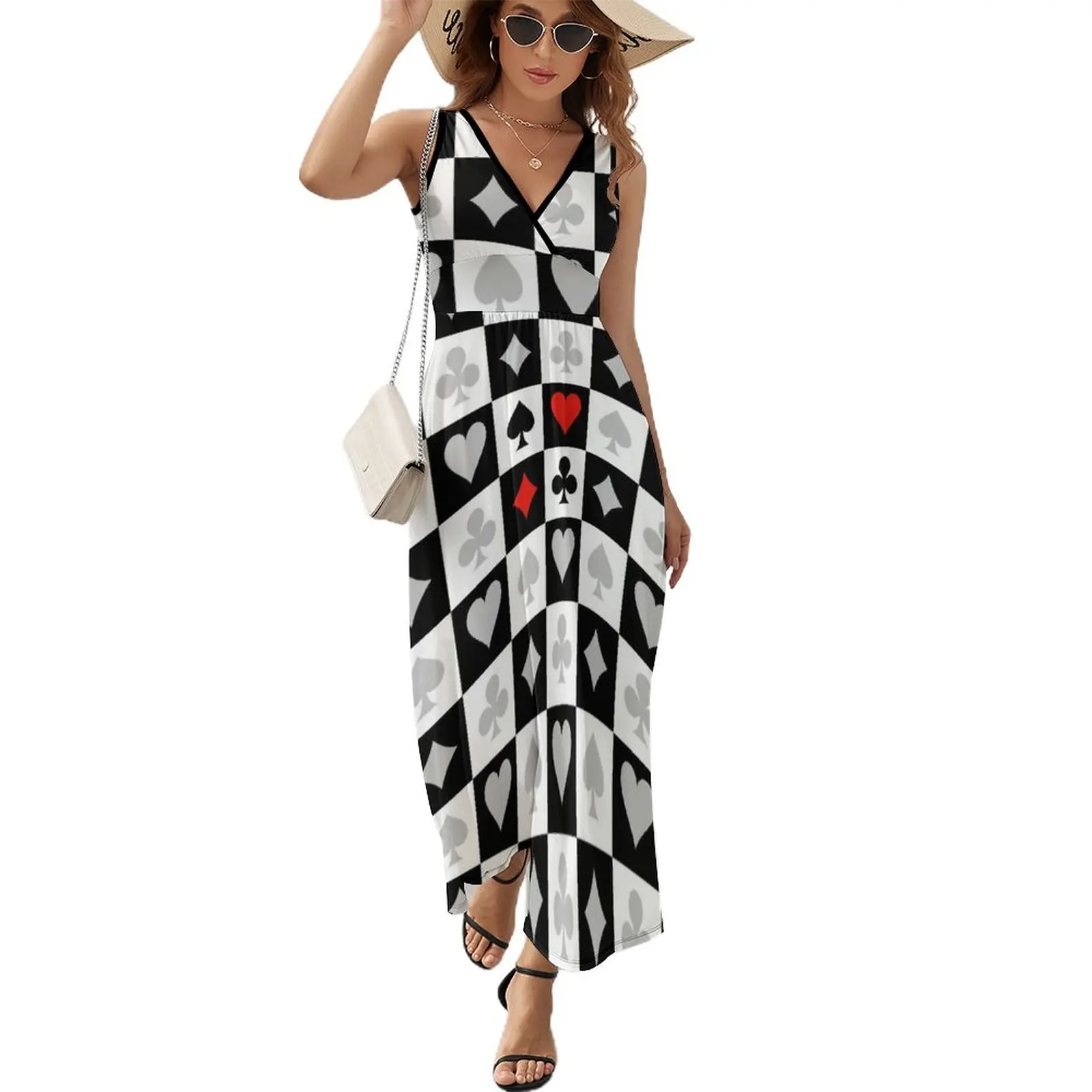 Playing Cards Dress WomensModern Maxi Dress V Neck High Waist Street Wear Custom Bohemia Long Dresses