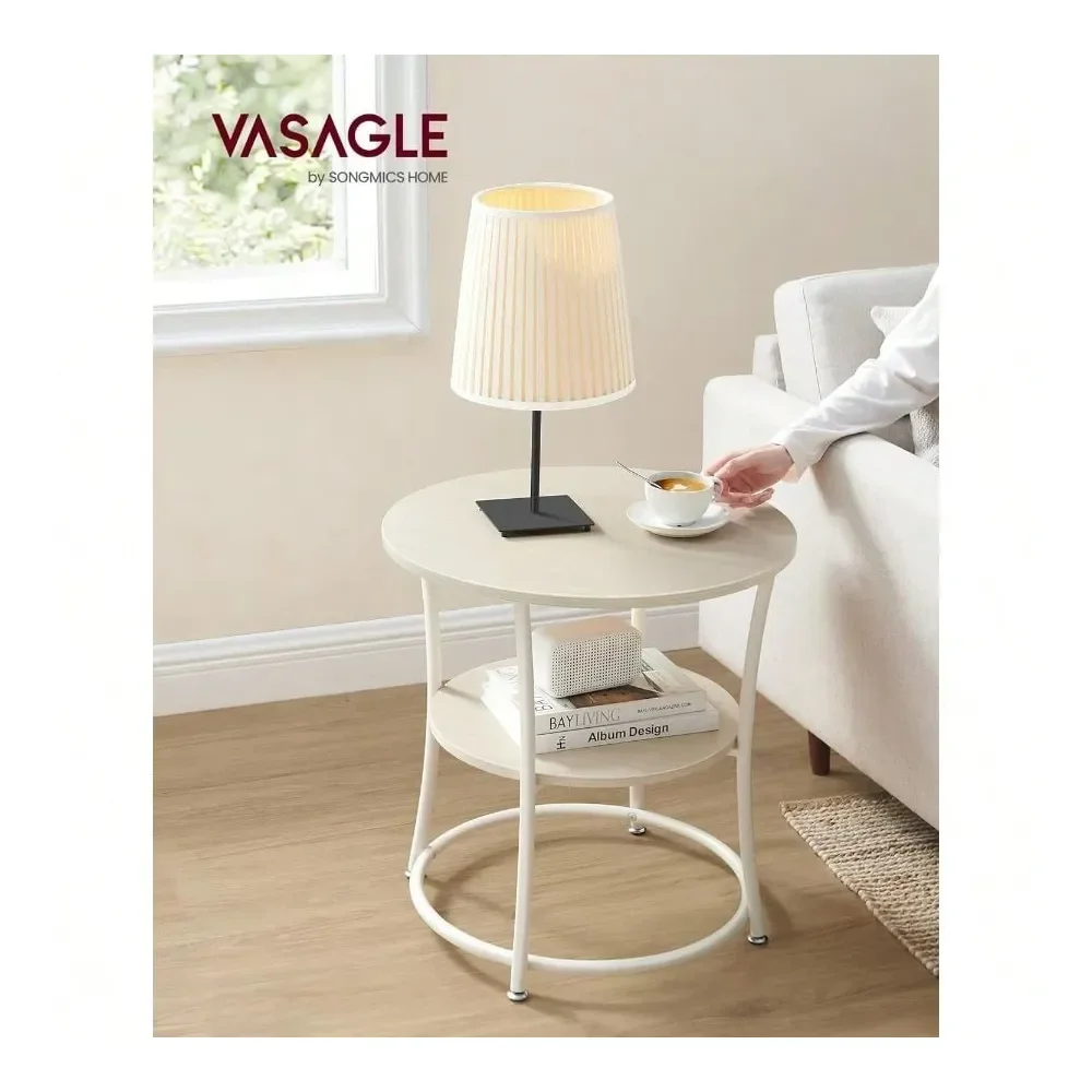 

Side Table, Round End Table With 2 Storage Shelves For Living Room, Bedroom, Nightstand With Steel Frame For Small Spaces, Acce