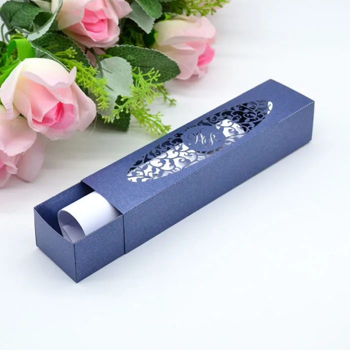 100 PCS Personalized Initials for Wedding Invitation Box Laser Cut Customized Invitations Scroll Invitation Boxes