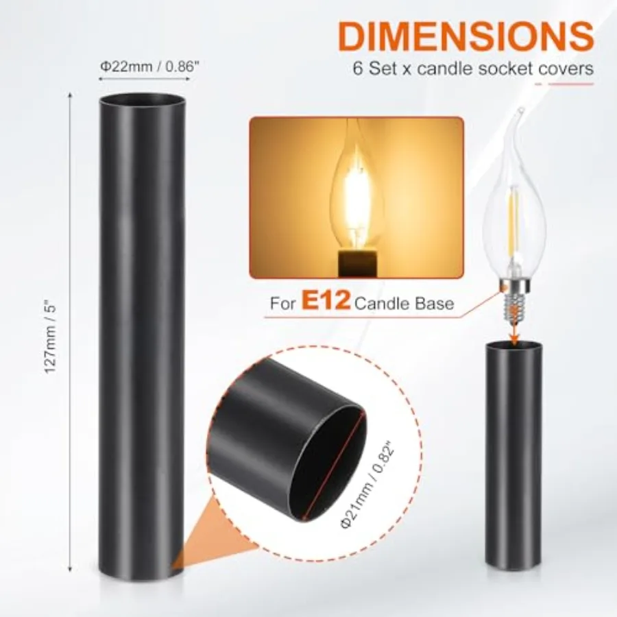 Tall Candle Covers Sleeves, Pcs Metal E12 Chandelier Socket Sleeves with sulation Heat Shrkable Flame Retardant Tube Bulb Light