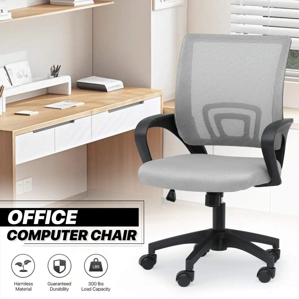 

Ergonomic Computer Chair For Adults, Rolling Swivel Mid-Back Desk Chair With Lumbar Support, Comfy Armrest