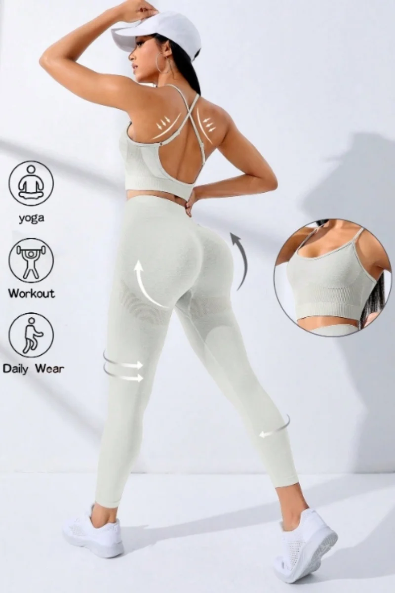 

Женский комплект для йоги, 2/ шт., бесшовная одежда для тренировок, спортивная одежда для йоги, спортивный костюм, леггинсы и эластичный спортивный бюстгальтер с тонкими бретелями для фитнеса