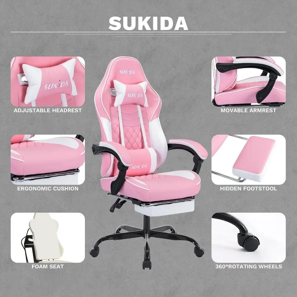 Sillas ergonómicas para videojuegos, sillas para ordenador para videojuegos, sillas para jugadores para adultos, masaje, soporte Lumbar, altura giratoria ajustable