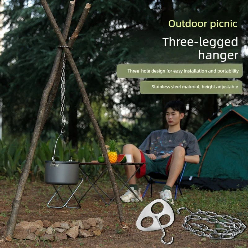 Portable outdoor hanging pot rack tripod bracket hanger camping supplies campfire stainless steel tripod storage rack