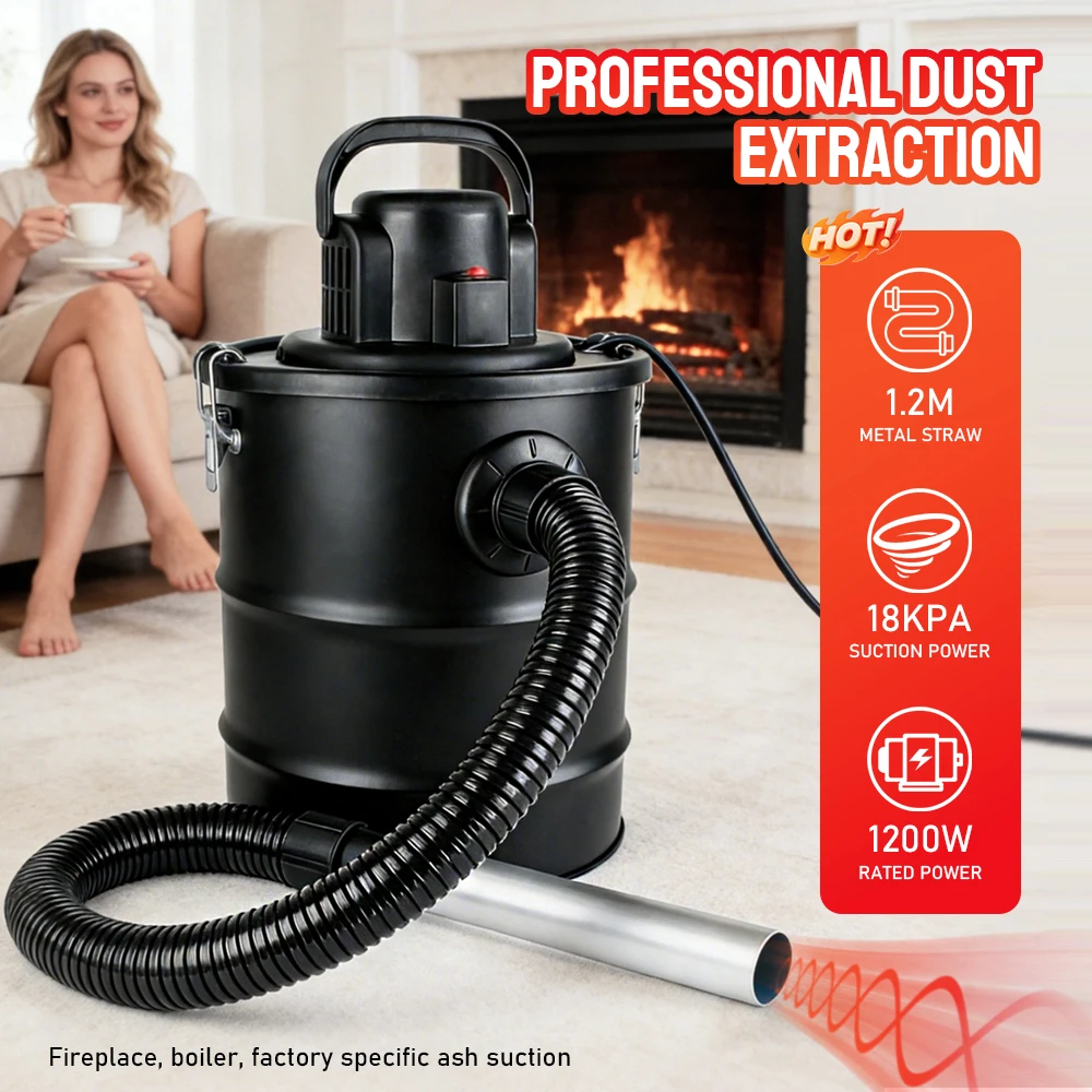TUNGFULL 20L Ash Vacuum Cleaner 220V Heavy-Duty Bucket for Stove Pellet Stove & Barbecue Grill - Fireplaces Ash Removal Tool
