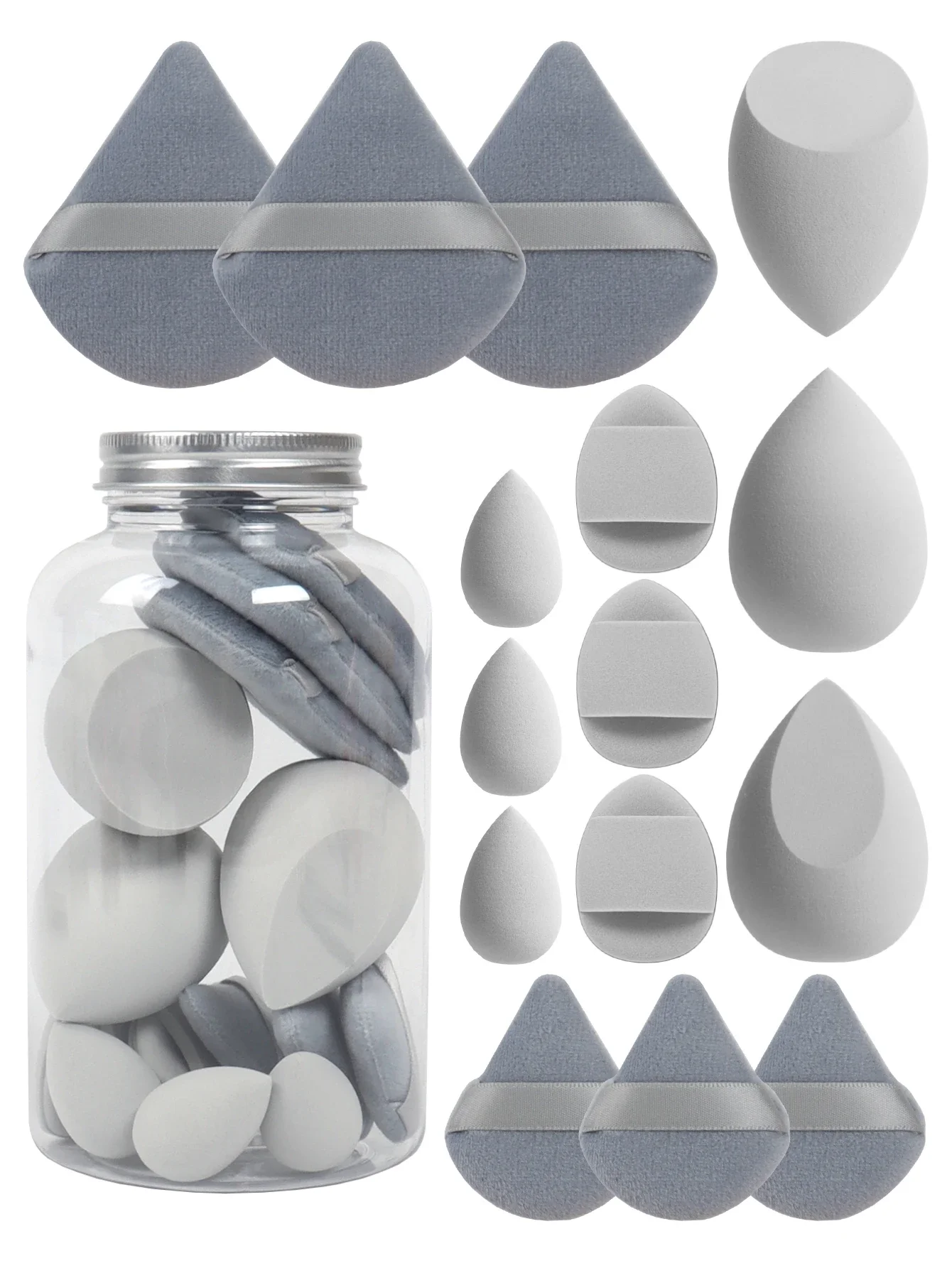 Spring 15 Cans,3 Loose Powder Puffs & 3 Mini Loose Powder Puffs & 3 Mini Makeup Eggs & 3 Mini Air Cushion Puffs, Foundation Mix