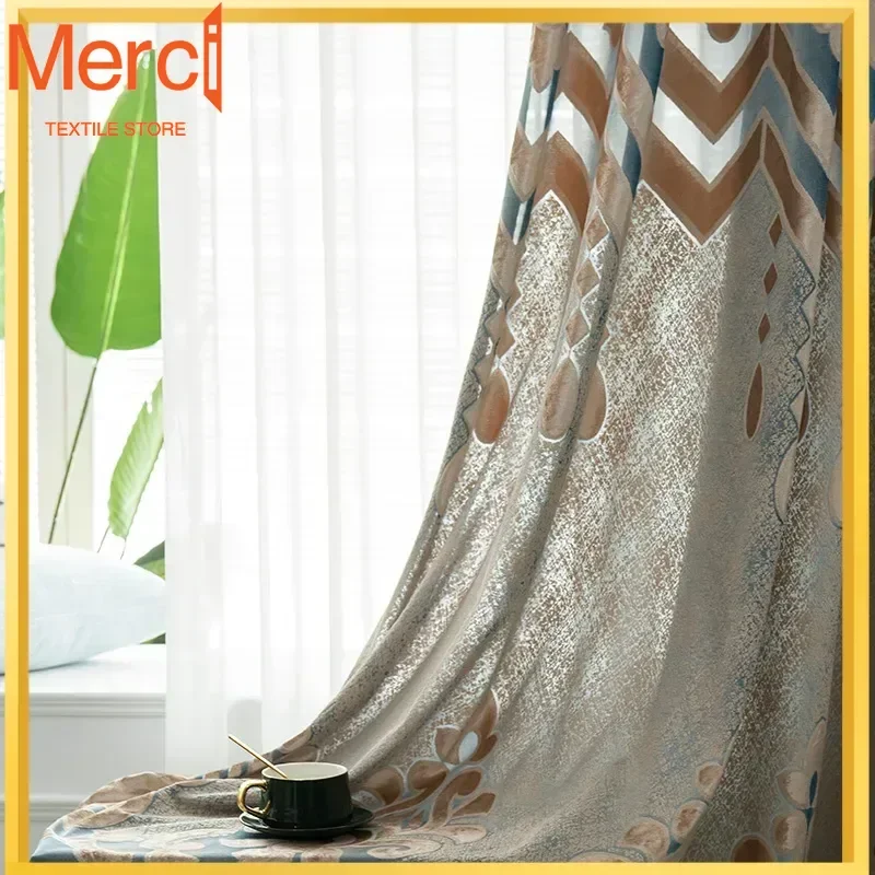 

New European Gray Cut Fleece Curtains Can Be Customized Wholesale For Living Room Bedroom Study High Shading Floor Curtain