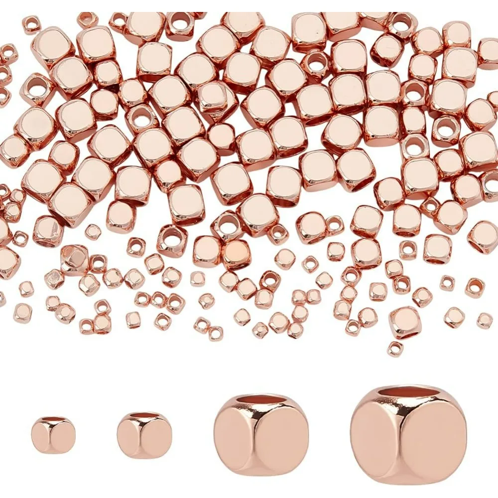 

200pcs 4 Sizes Cube Spacers Beads Smooth Square Spacer Bead Rose Cube Beads Brass Loose Bead Jewelry Findings