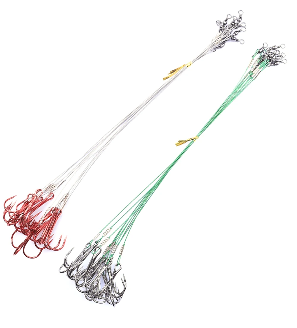NGB 15-25cm Anti-Biss-Stahlseil-Vorfächerleinen zum Angeln mit rotem Köderhalterhaken, Wirbel, Angelschnur für Hecht und Barsch – Detail 9