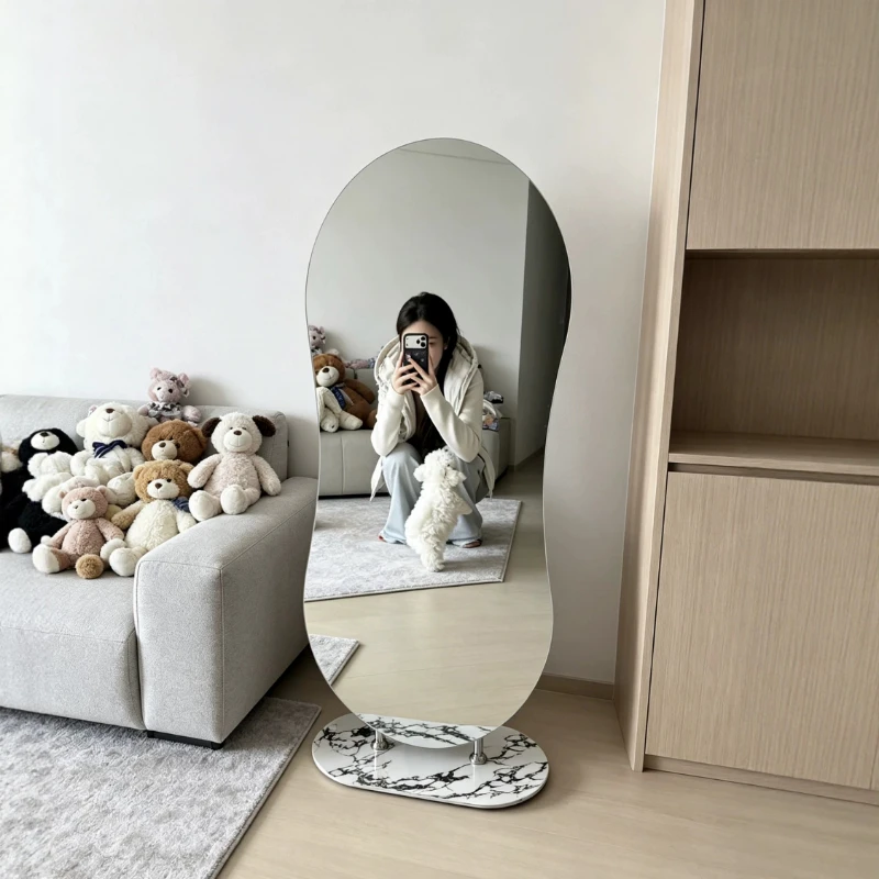 Internet-famous mobile full-body mirror, garnet base, floor mirror, clothing store fitting mirror, home high-definition