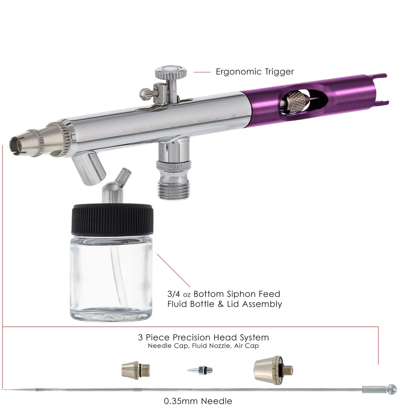 VEDA Multi-Purpose Precision Dual-Action Siphon Feed Airbrush 0,35mm Spitze 3/4 Unzen Flasche 1/6 Unzen Farbe tasse Cutaway Griff Airbrush