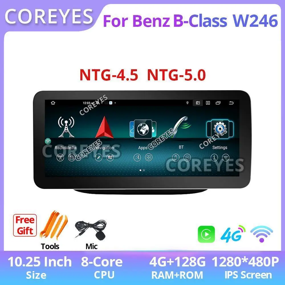 

COREYES 10.25 Inch Android 12.0 Car Radio For Mercedes Benz W246 2011-2018 Carplay Stereo Multimedia Player Head Unit Bluetooth