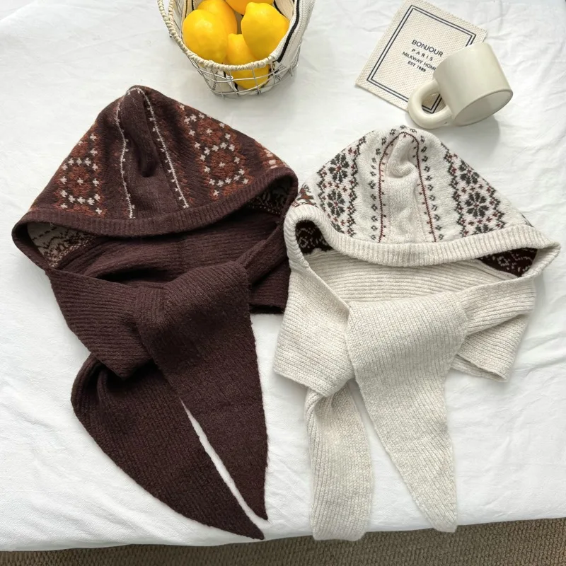 Korean Style Fairisland Balaclava Women's Autumn and Winter Scarf Integrated Warm Knitted Hat Closed Toe Ear Protection Scarf