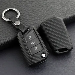 Flip Car Key Fob Case Cover Chain For Skoda Octavia Kodiaq Karoq Superb VW Golf 7 Tiguan Polo SEAT Ateca Leon Carbon Fiber