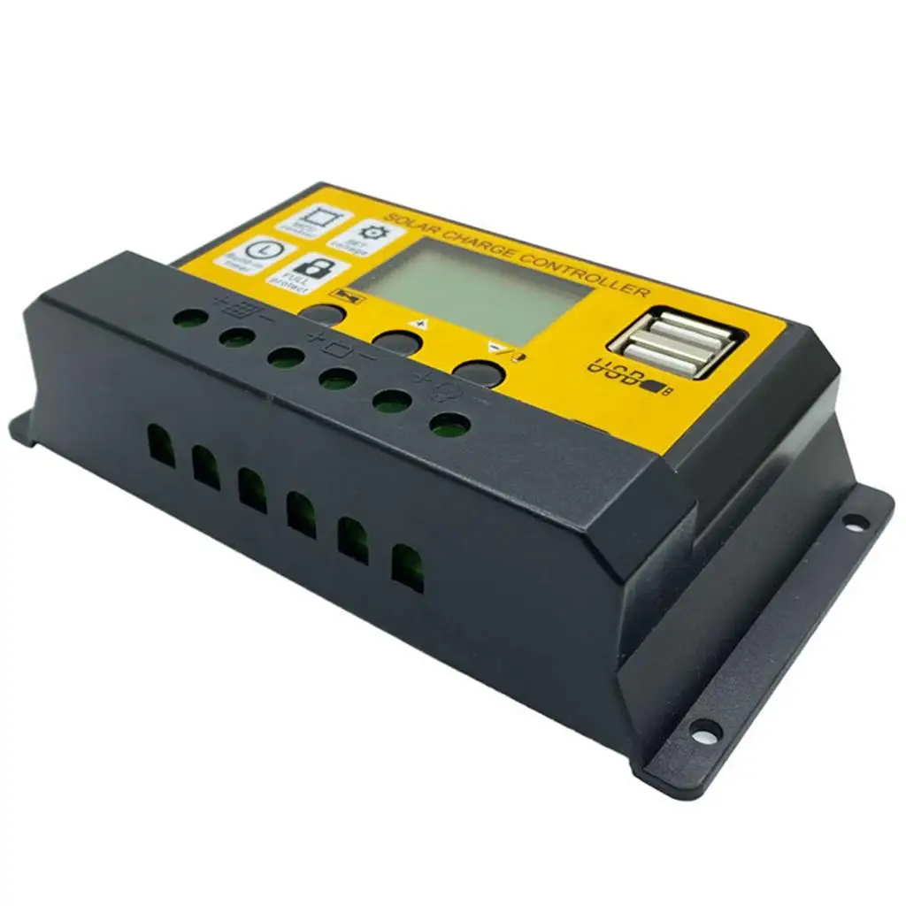 Charge Controller, Dual USB Port Panel Intelligent Battery Regulator, Adjustable LCD Display Street Light Controller