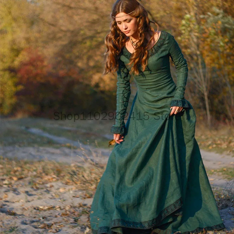 Women Medieval Vintage Dress European and American Classical  European Central Party Long Sleeve Round Neck Dress