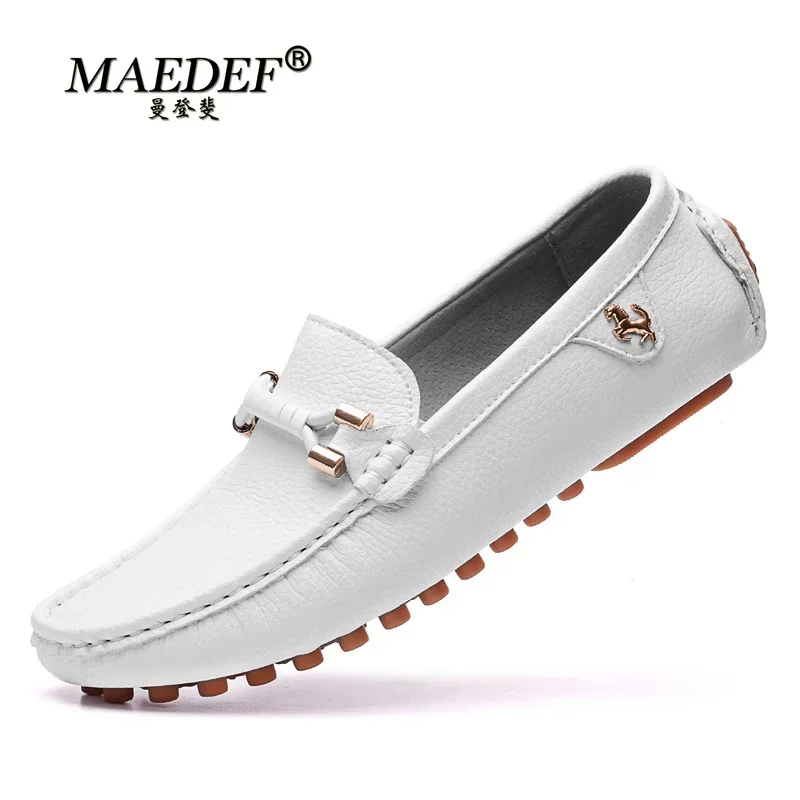 MAEDEF Leather Men's Casual Shoes 2024 Fashion Men Loafers Moccasins Soft Breathable Slip on Black Driving Shoes Plus Size 37-48