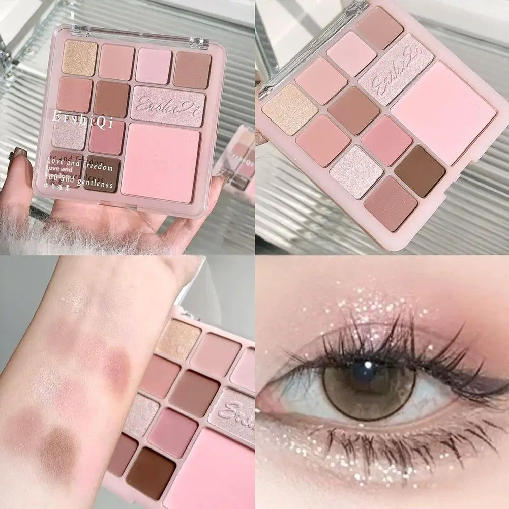 12 Colors Eye Shadow Plate Ice Mist Purple Light Pink Saturation Makeup Pink Low Eye Makeup T8B4