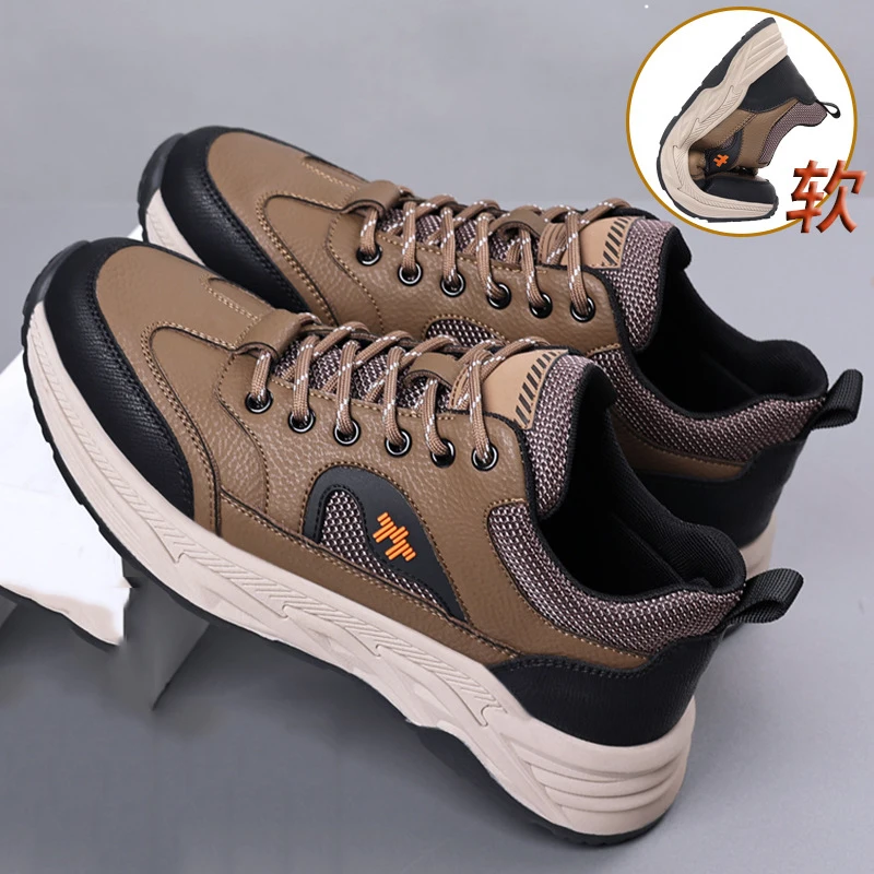 COZOK Fashion Men's Shoes Genuine Leather Casual Sneakers Outdoor Sports Shoes Non-slip Trendy Thick Sole Men's Shoes Size 38-44