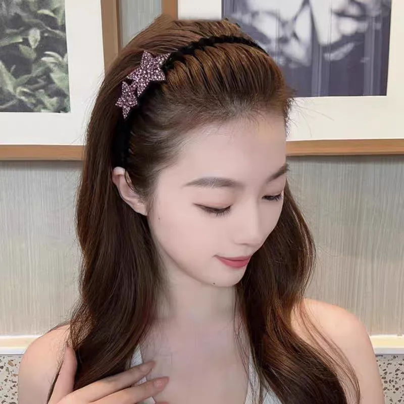 عصابة رأس متدفقة مع أحجار الراين بمزاج أنيق، عصابة رأس على شكل نجمة خماسية، إكسسوارات شعر عصرية متعددة الاستخدامات للفتيات