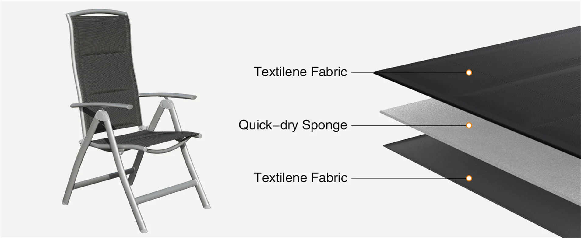 Patio Folding Chairs Set of 2, Aluminium Frame Outdoor Reclining Patio Chairs for Garden Camping Poolside Adjustable High Back