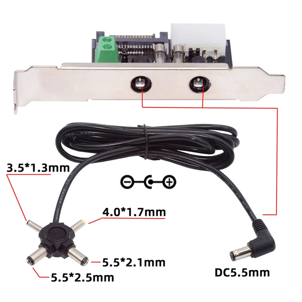 

T36C DC5.5mm 1-to-4 DC 12V 5V Power Card Output Intelligent Control Management System Power System with PCI-E Bracket