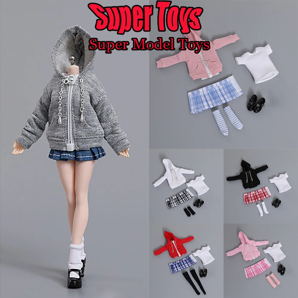 In Stock CDTOYS CD036 1/12 Scale Female Soldier Clothes Casual Hoodie Pleated Skirt Set Fit 6-inches Action Figure Model Doll