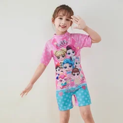 2024 One-piece Girl's Short-sleeved Shorts Swimsuit Cartoon Cute Children's Swimsuit Baby Girl Conservative Swimsuit