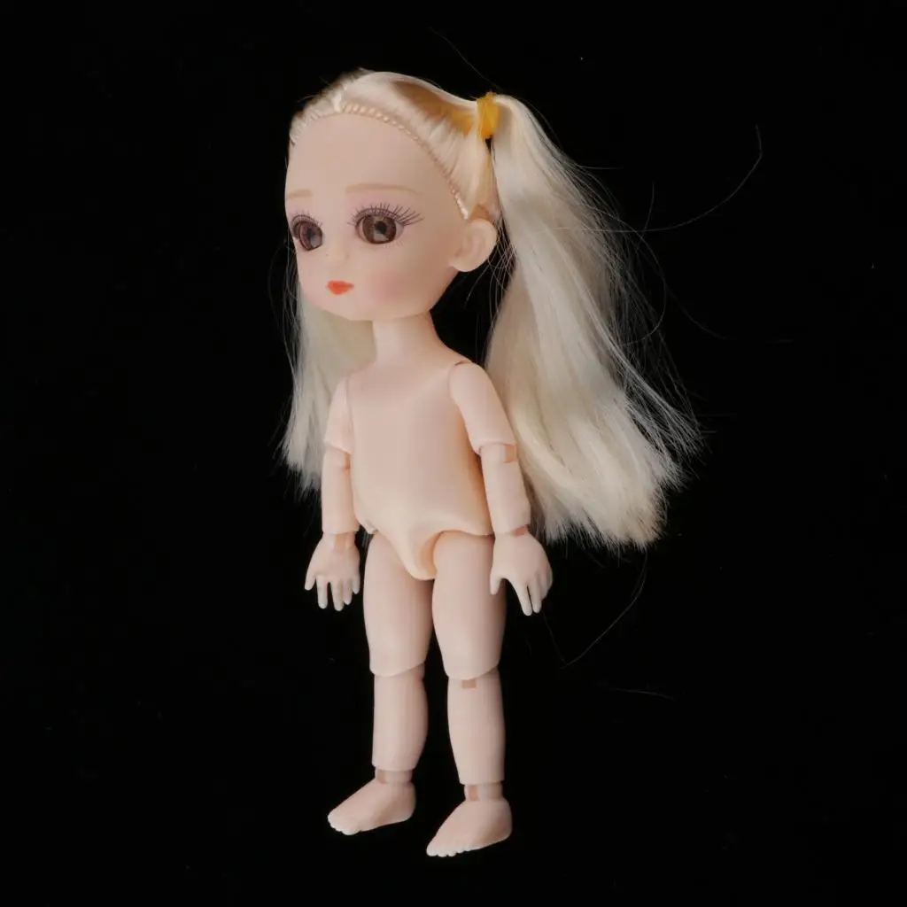 13 Joints 16cm Dolls Normal Skin Tone Body Girl Model w/ White Hair