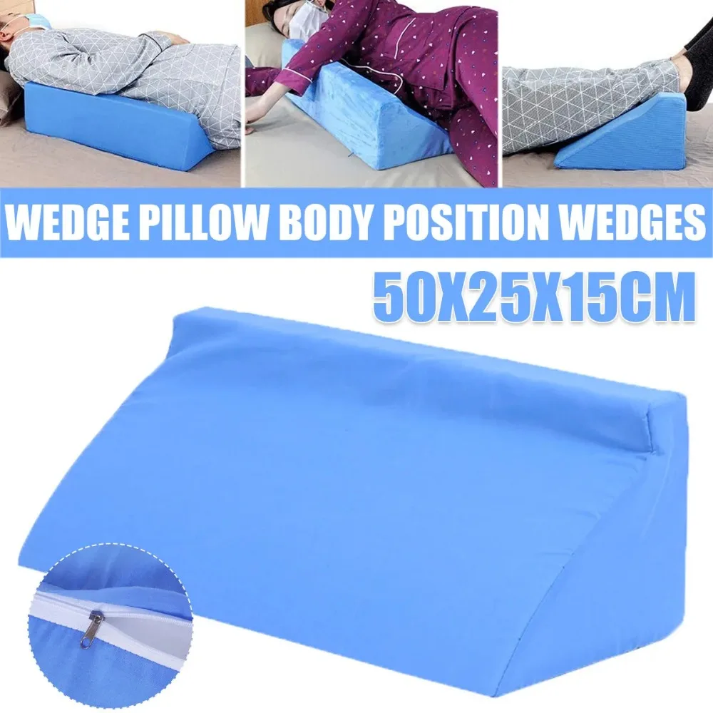 Acid Reflux Foam Wedge Pillow, Leg Elevation & Back Lumbar Support Cushion, Blue/White, 50x25x15cm