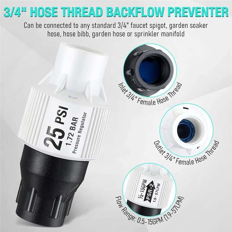

AX83-2 Pack Комплект регулятора давления для капельного орошения, 25 фунтов на квадратный дюйм, предотвращение обратного потока воды для шланга сада/крана 3/4 дюйма