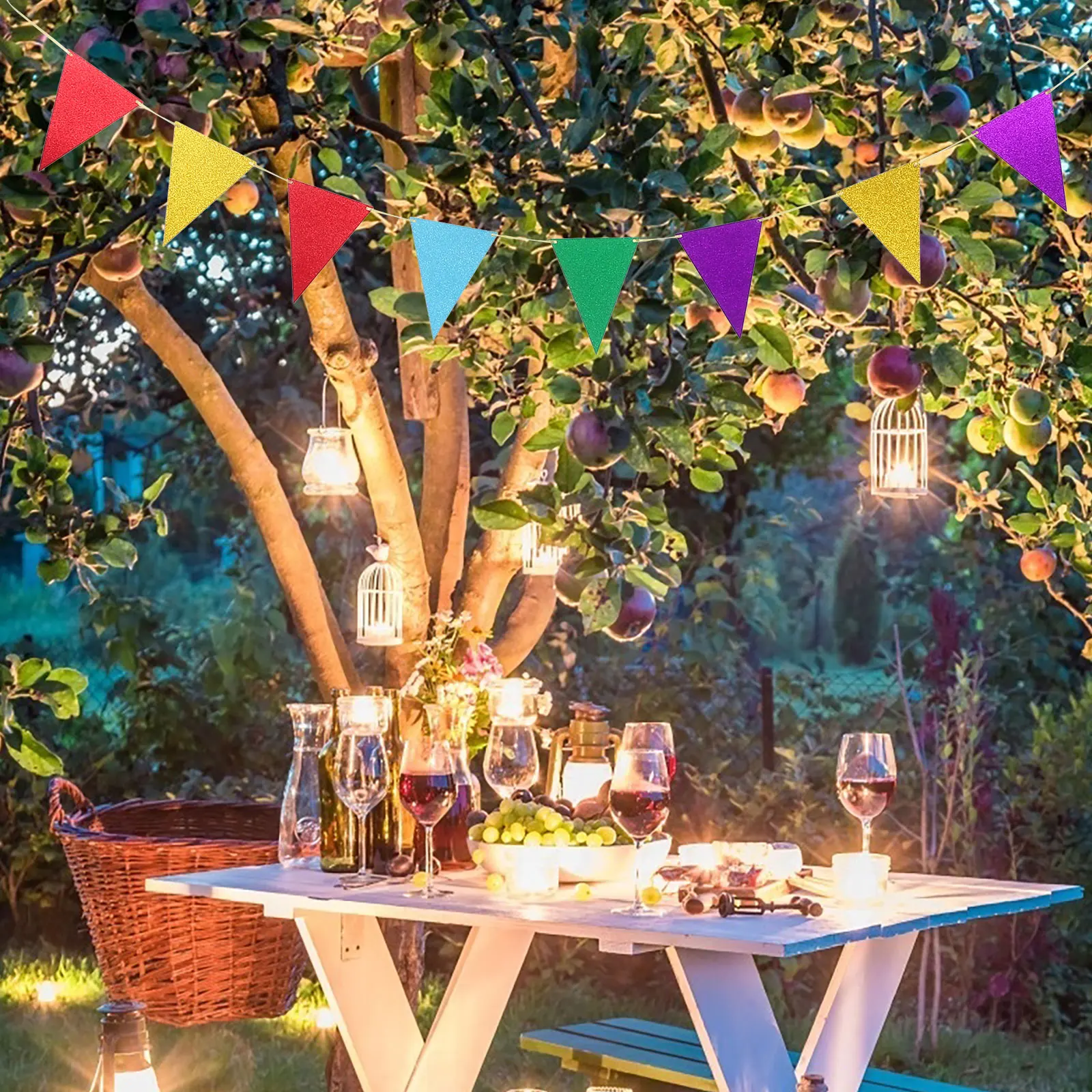 

2 Sets Bunting Banner Back to School Garland Birthday Lattice Decorations Flags Bow Fabric Paper Triangle Child