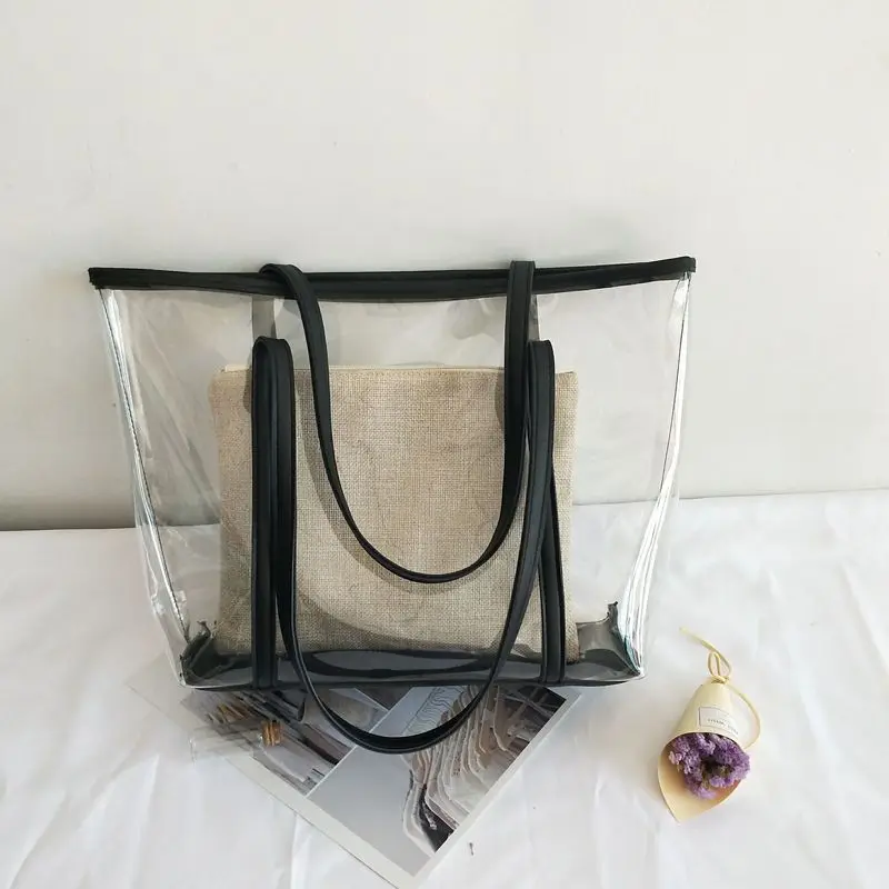 Transparent Bag for Women 2025 New Trendy PVC Transparent Composite Bag Casual Handheld Single Shoulder Tote Bag