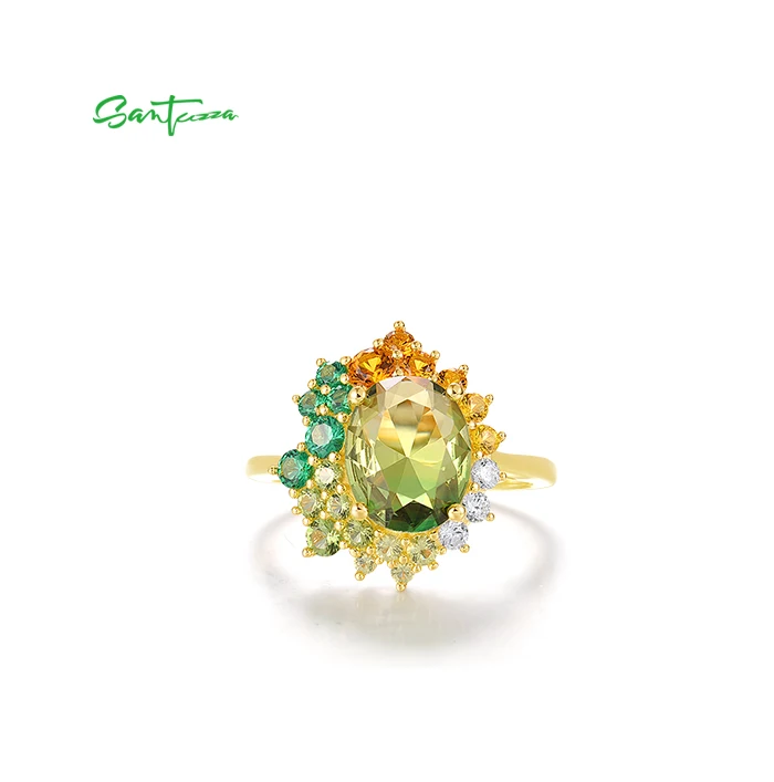 SANTUZZA Echter 925 Sterling Silber Ring für Damen Funkelnder Synthetischer Grüner Spinell Wunderschöne Hochzeitsgeschenke Edler Schmuck – Detail 4