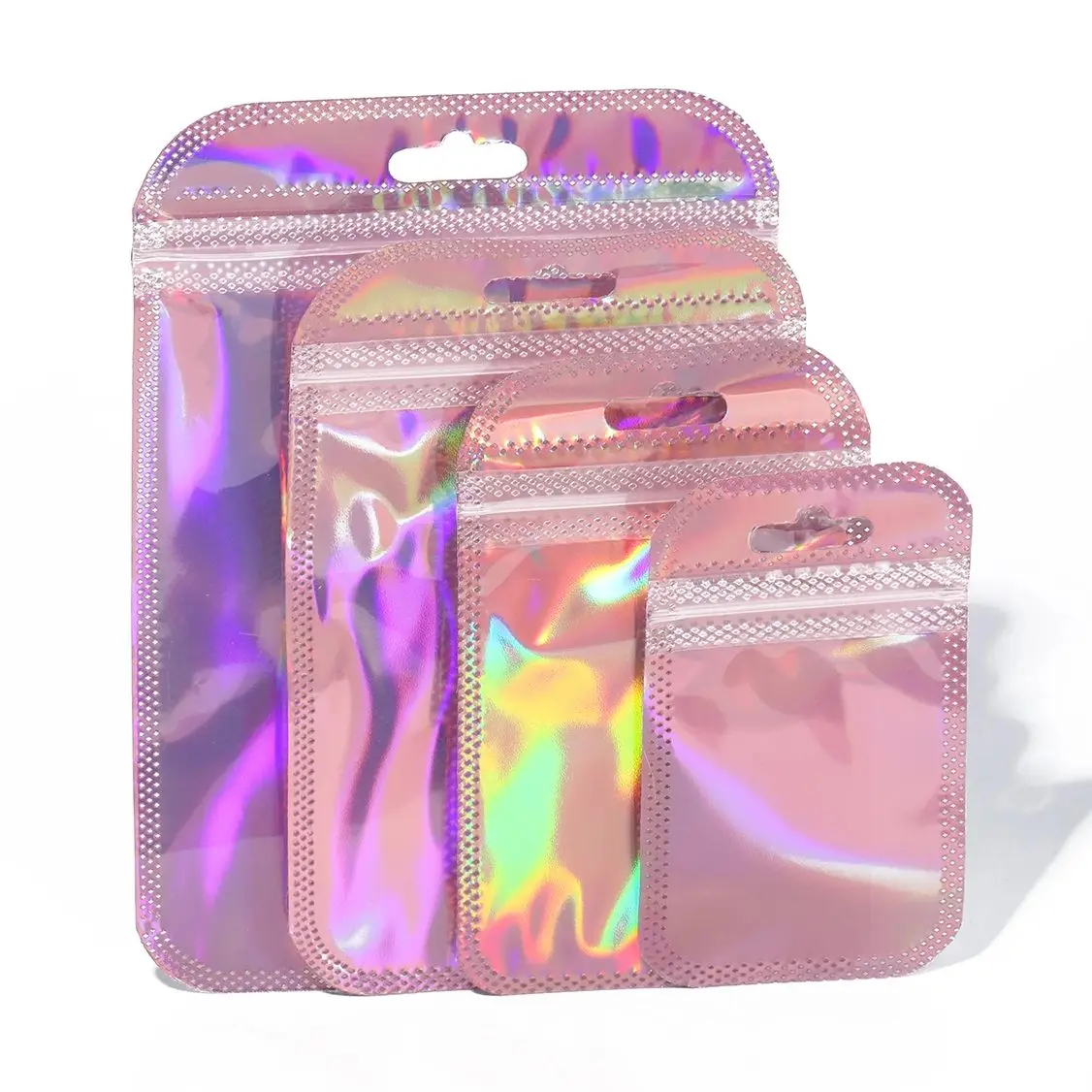 Transparent Iridescent Ziplock Bag Laser Color Thicken Plastic Seal Bags For Charms Handicrafts Nail Jewelry Packaging 25pcs/bag