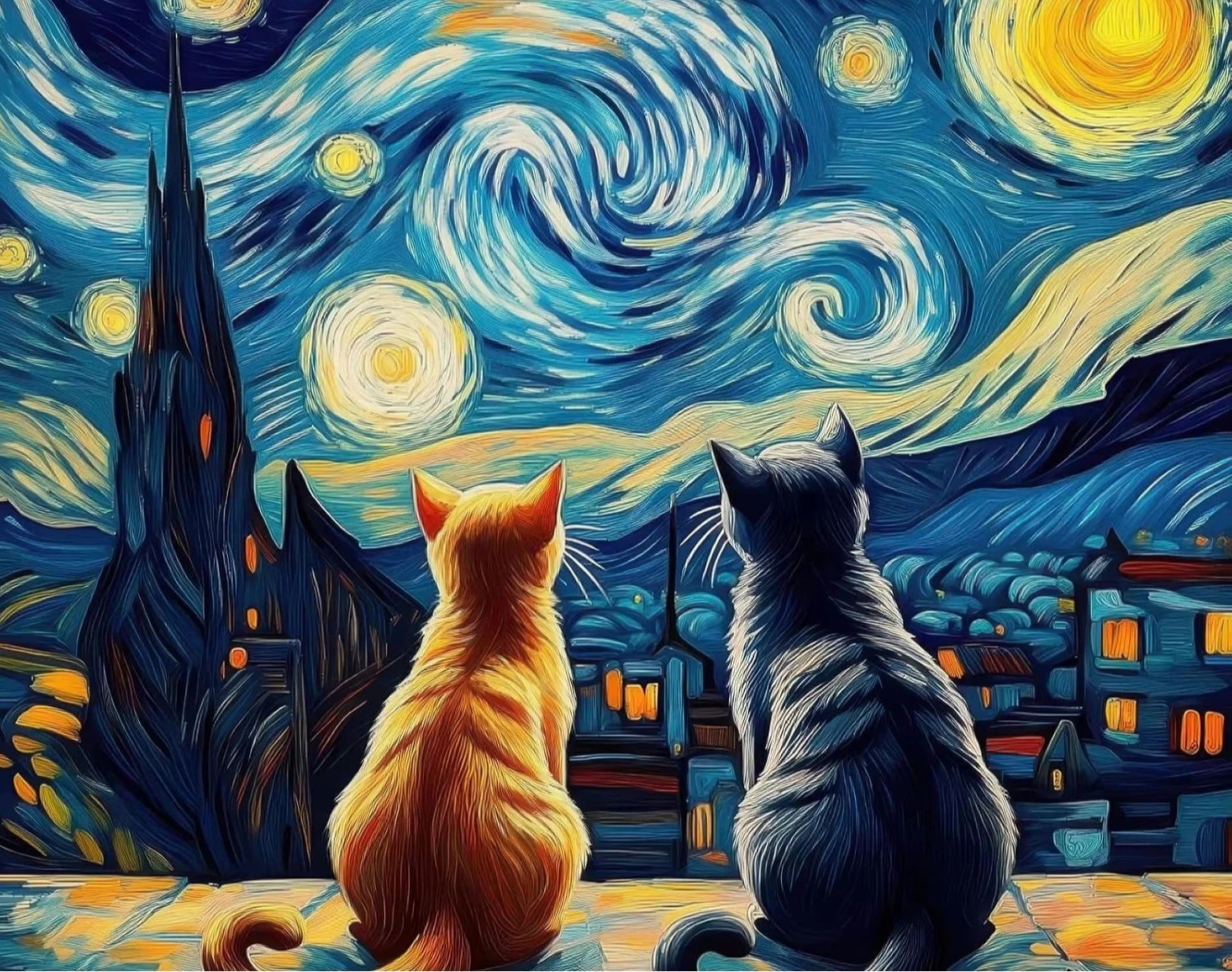 Cat Starry Night Landscape Jigsaw Puzzles 500/1000/1200/2000 PCS Modern Wall Games Family Fun Toy Christmas Gift