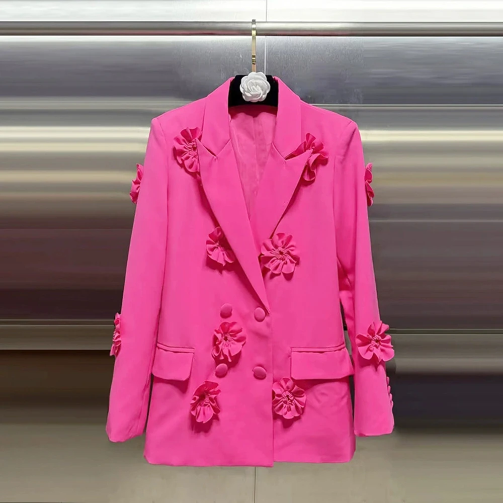 

High-end and unique personality suit 2025 summer new style heavy stitching flower decoration slim suit jacket-GZXX938