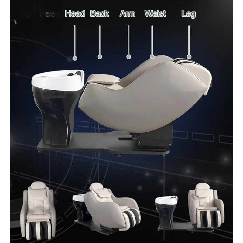Reclining Hair Washing Chair Electric Massage Shampoo Bed for Salon