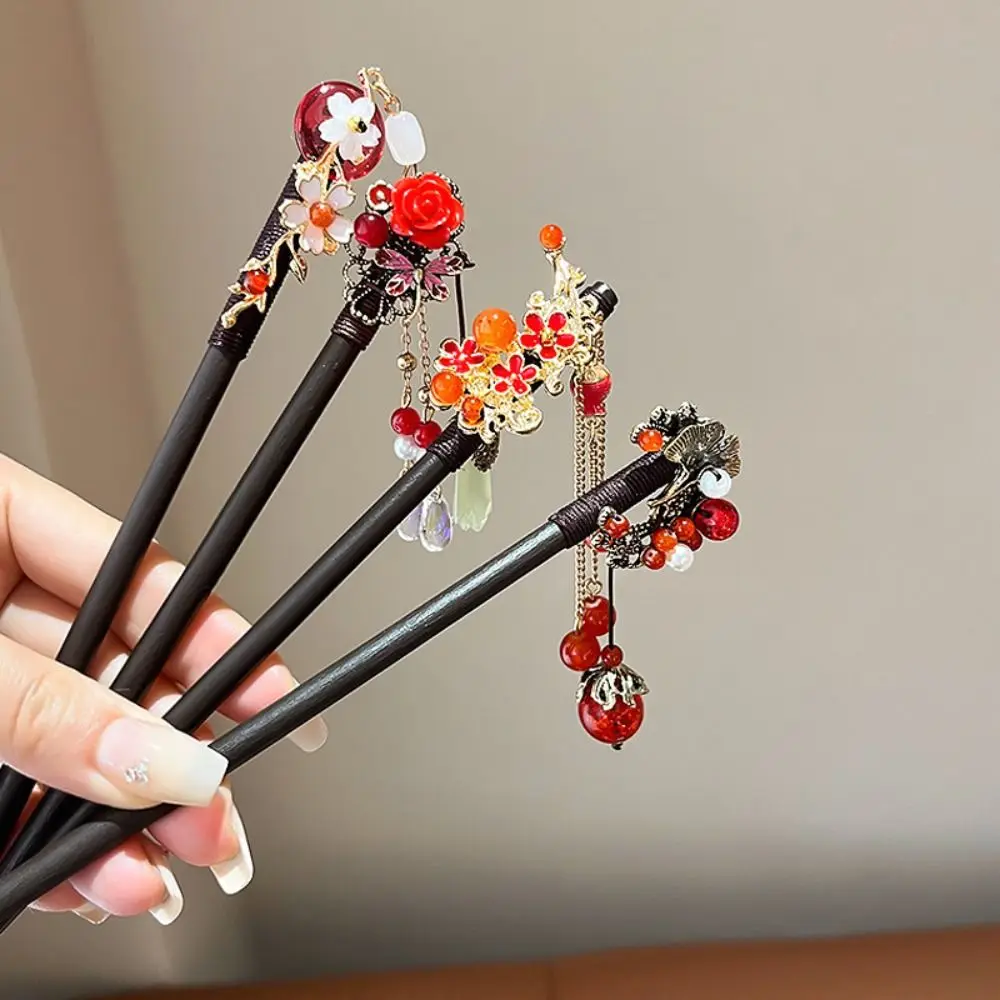

Exquisite Tassel Flower Hair Stick Chinese Style Hair Fork Wood Hair Stick Hairpin Hair Accessories Hanfu Hair Stick Ladies
