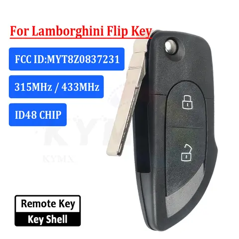 KYMX Smart Flip Remote Key FCC ID:MYT8Z0837231 For Lamborghini Gallardo 315/433MHz ID48CHIP P/N:4D0837231/231A Replace Part Case