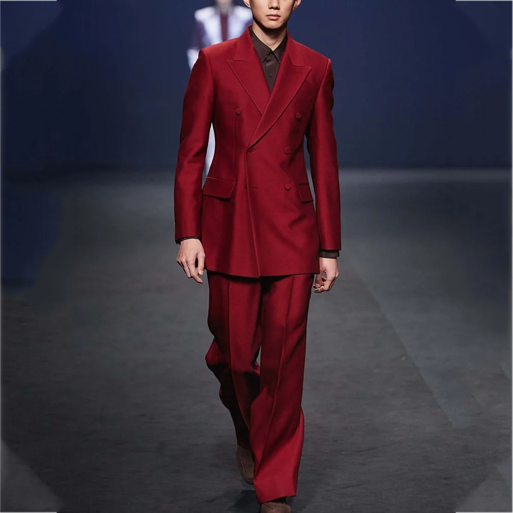 

Luxury Men's Suit Peak Lapel High Quality Two Piece Double Breasted Elegant Outfit Fashion Casual Model Show Party Man Set