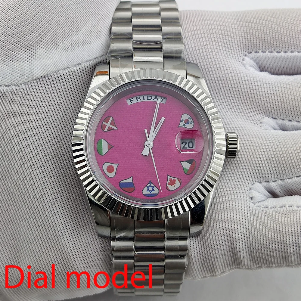 Miyota-esfera con bandera de calendario dual, pulsera con manecillas arriba y abajo, 8285, 29mm, 8285, 39mm, caja Miyota, reloj con movimiento Miyota 8285