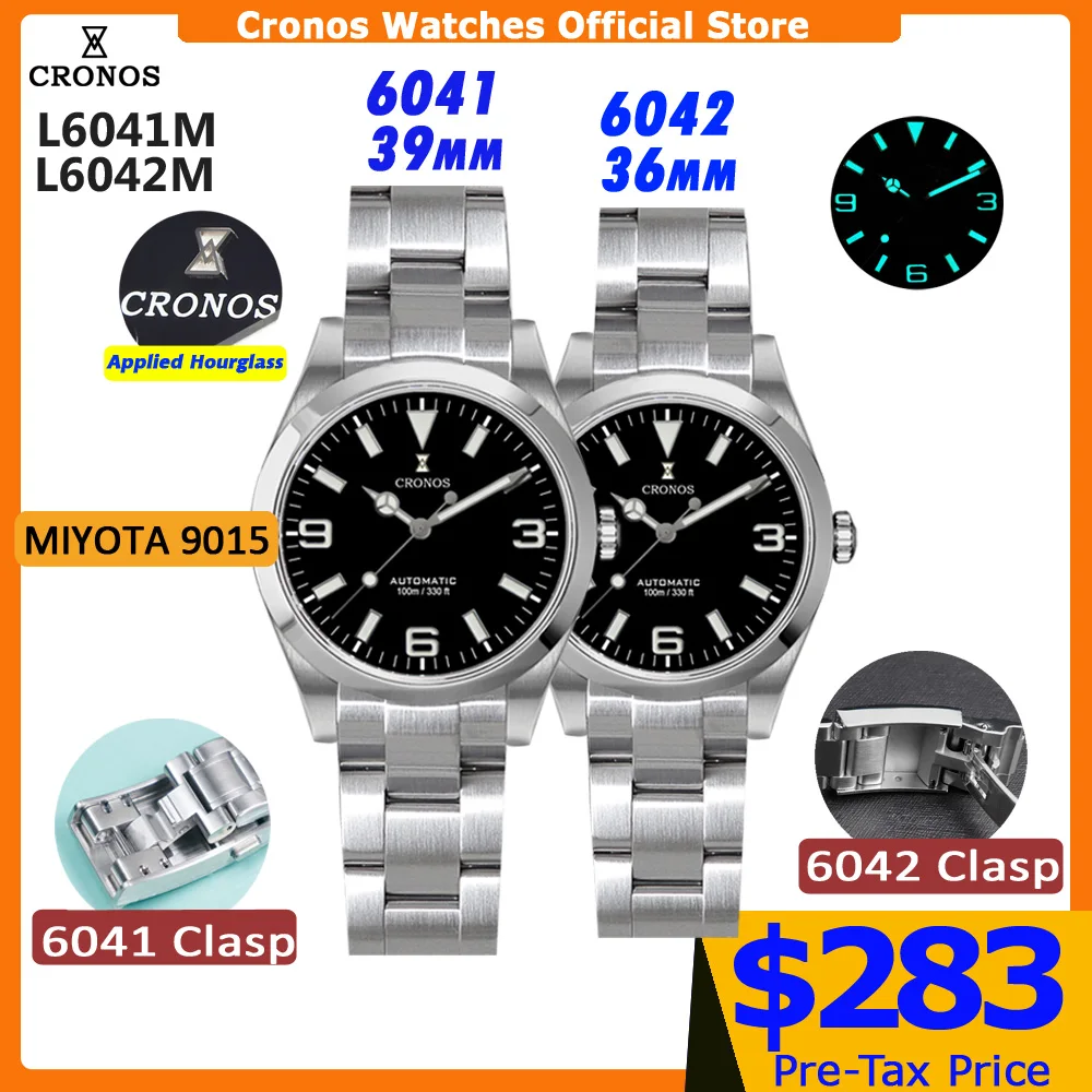 Cronos EX Diver Mechanical Men Watch 39mm Automatic Miyota 9015 Sapphire Glass Bushed Bracelet Glide Clasp 10ATM  L6041M