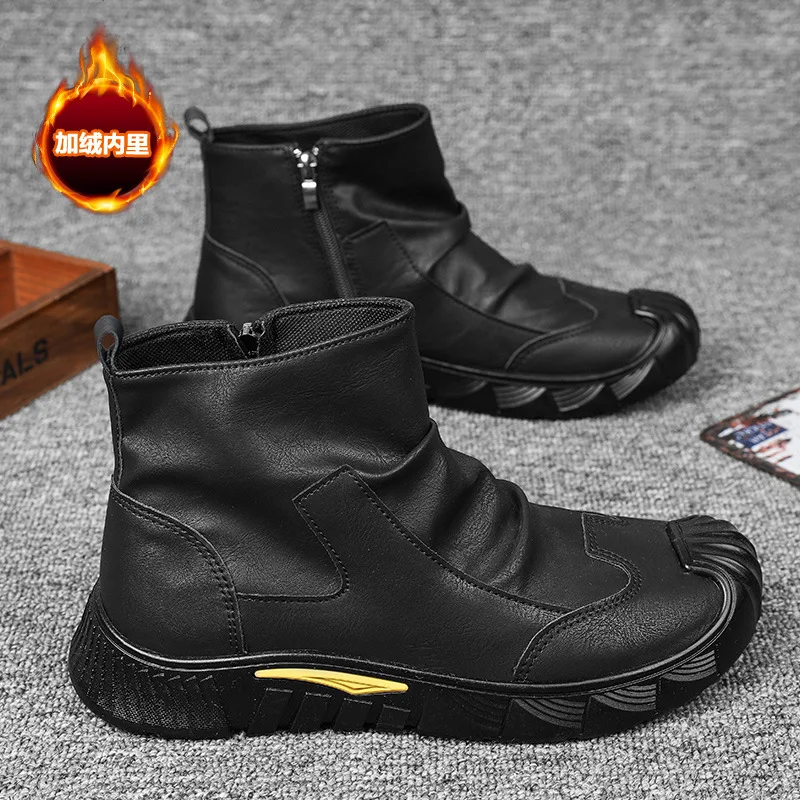 New High Top Leather Shoes Winter Fashion Non-slip Versatile Men's Shoes Comfortable Warm Chelsea Work Cowboy Boots Men boots