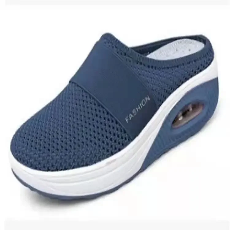 Plus size heelless slipon women lazy thick air cushion hollow-out mesh breathable bag head slippers casual sneakers single shoes