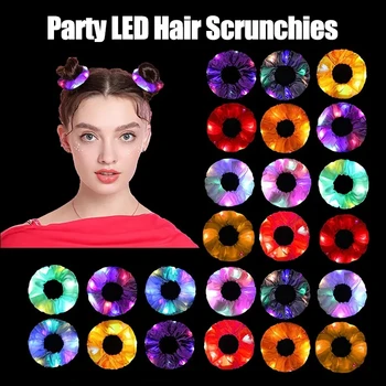 5-50 個 LED ヘアシュシュ ライトアップヘアシュシュ 女性用 サテン 弾性ヘアバンド クリスマス 暗闇で光るパーティー用品