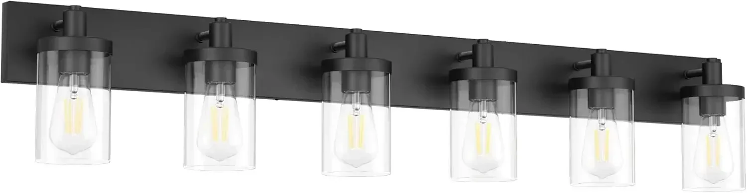 

48in Vanity Light Black Bathroom Vanity Lighting Fixtures 6 Light Bathroom Light Fixtures with Clear Glass Shade(Exclude Bulb)