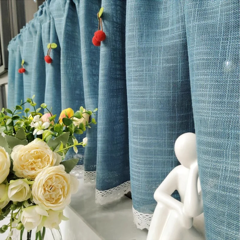 Tenda corta da caffè, trasparente per finestra Bay, tenda piccola senza trapano, tenda per porta del soggiorno minimalista in tinta unita, tenda per copertura dell'armadio