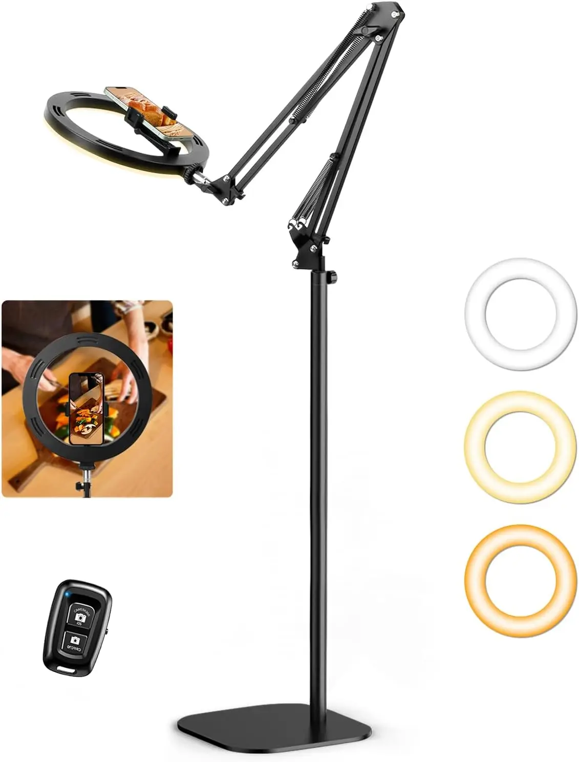 

10" Adjustable Ring Light Tripod for iPhone, Overhead Camera Mount with Phone Holder for Video, Photography, Streaming